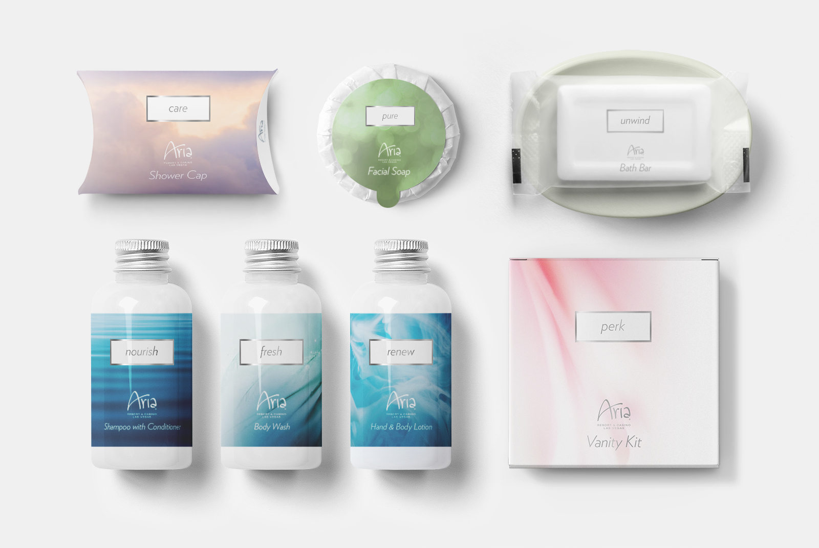 ARIA Resort and Casino Sky Suites toiletries packaging design by Silky Szeto