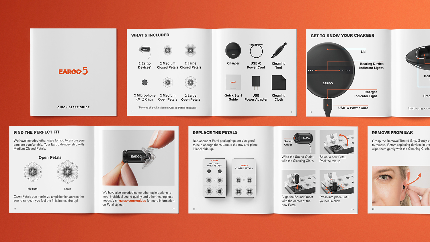Eargo 5 quick start guide brand designs by Silky Szeto