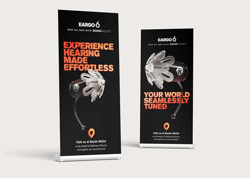 Eargo 6 CES exhibit banners by Silky Szeto