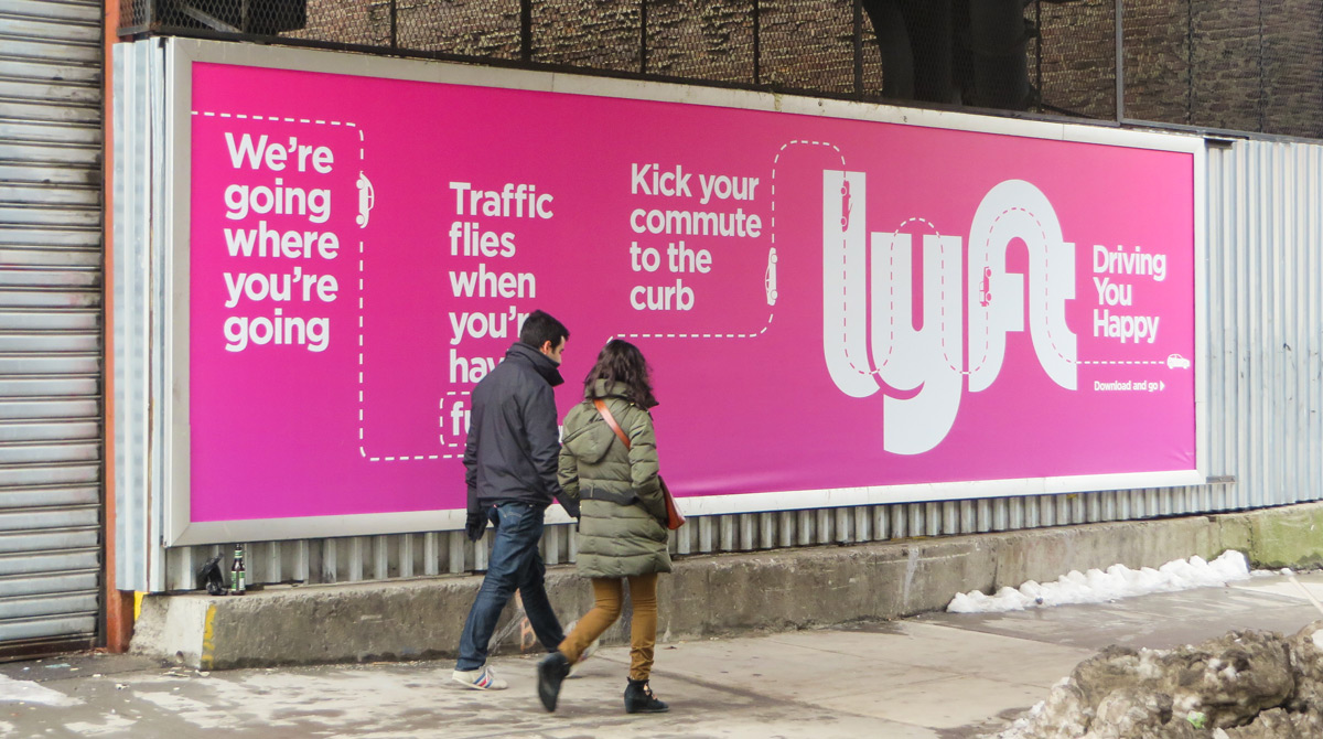 Lyft wild posting in Highline New York Driving you Happy ad campaign by Silky Szeto