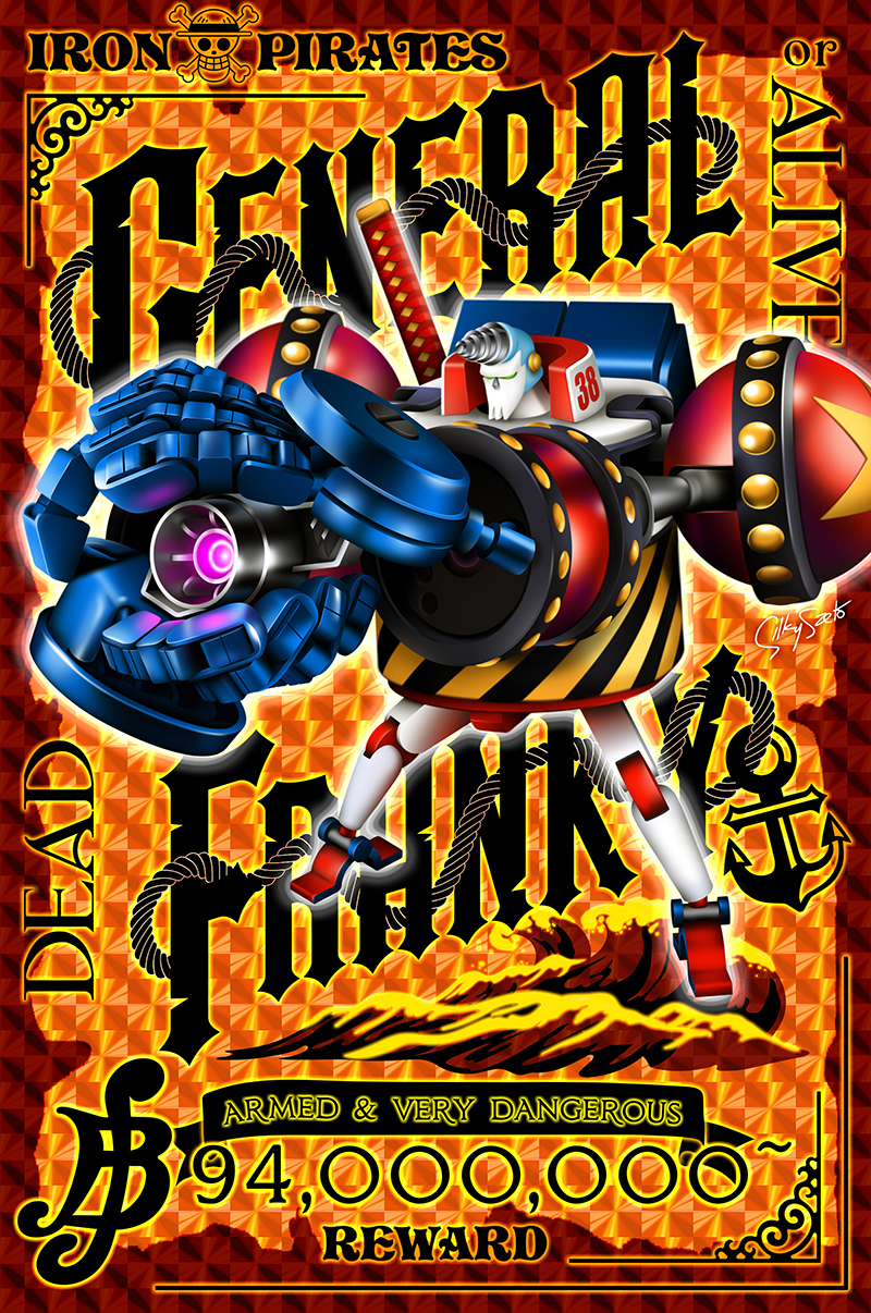 maximalist graphic illustration design of one piece general franky by silky szeto