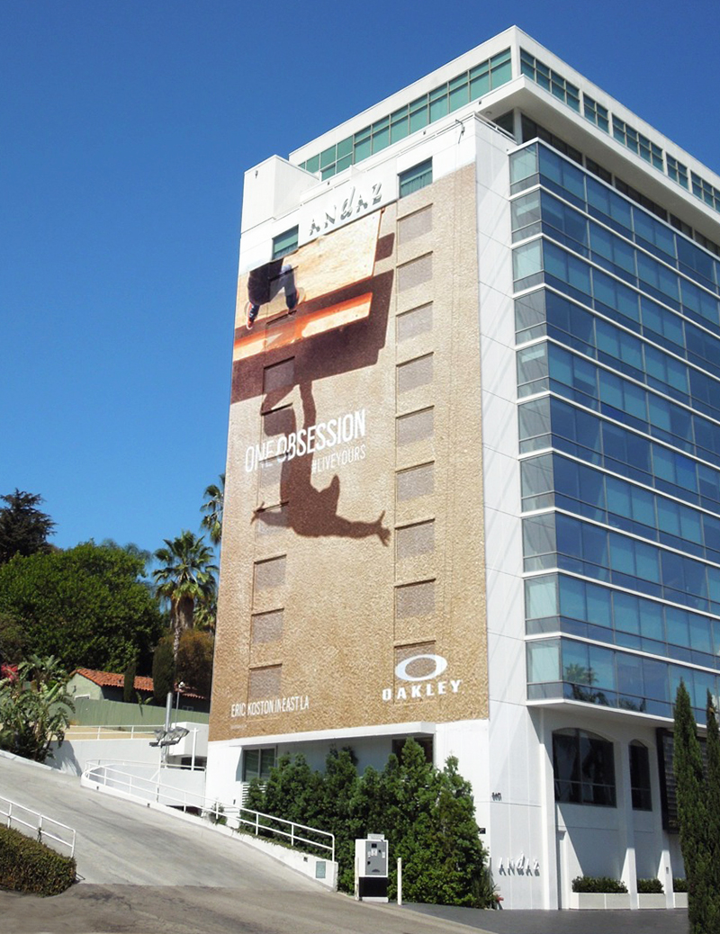 Oakley billboard at Andaz West Hollywood featuring Eric Koston for One Obession