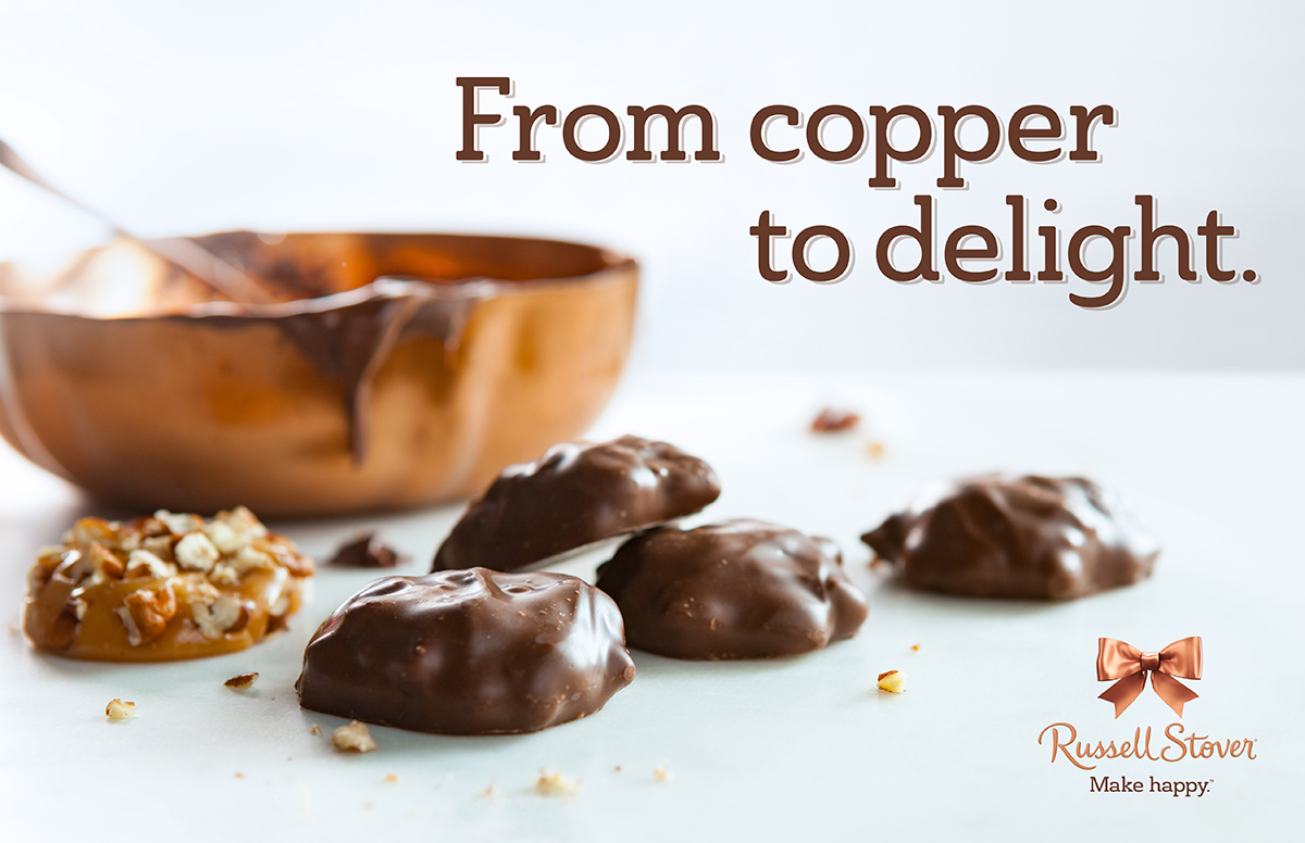 Russell Stover print advertisement featuring the Make Happy campaign messaging