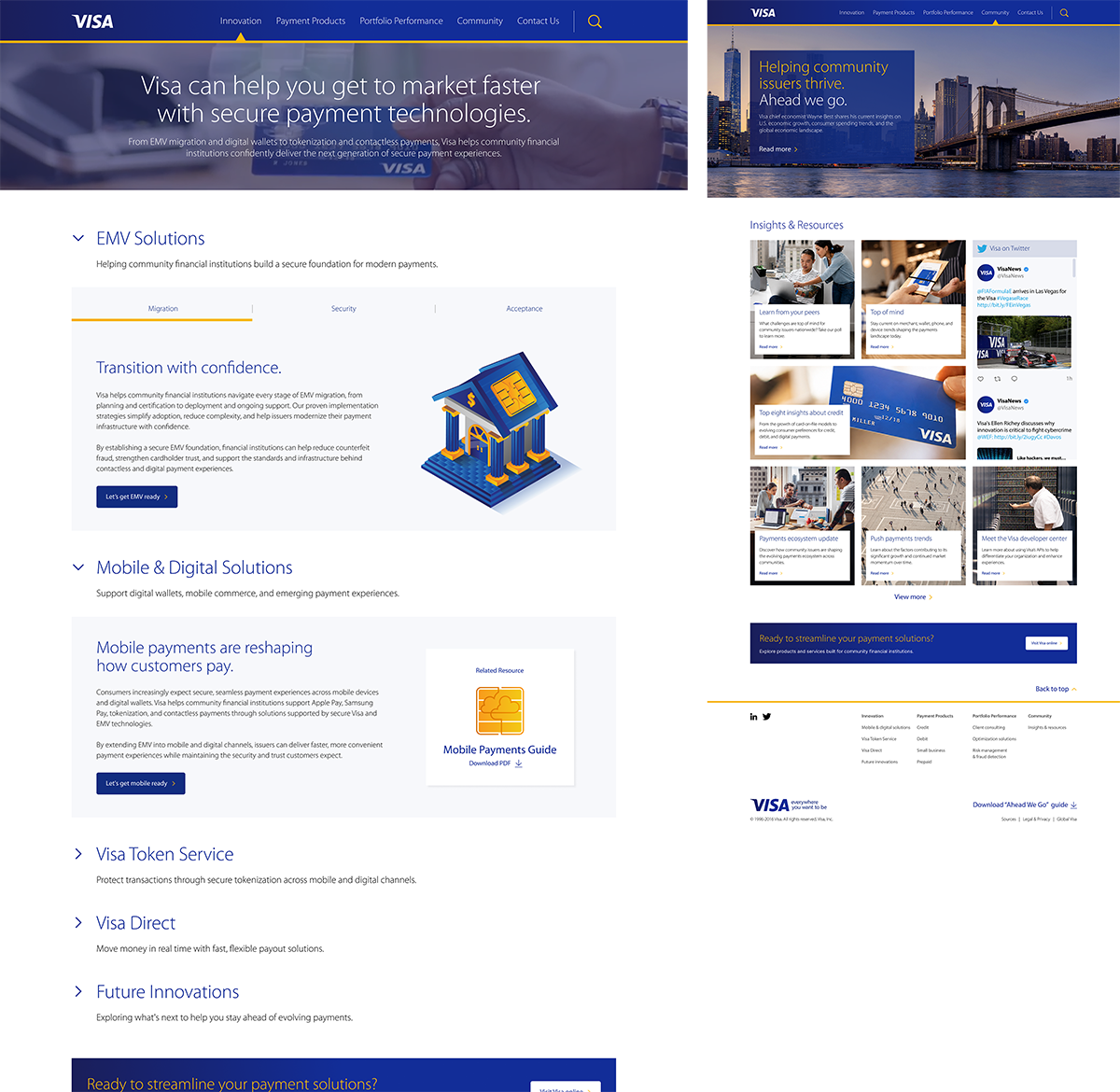 Innovation and Community pages for the Visa Ahead We Go microsite